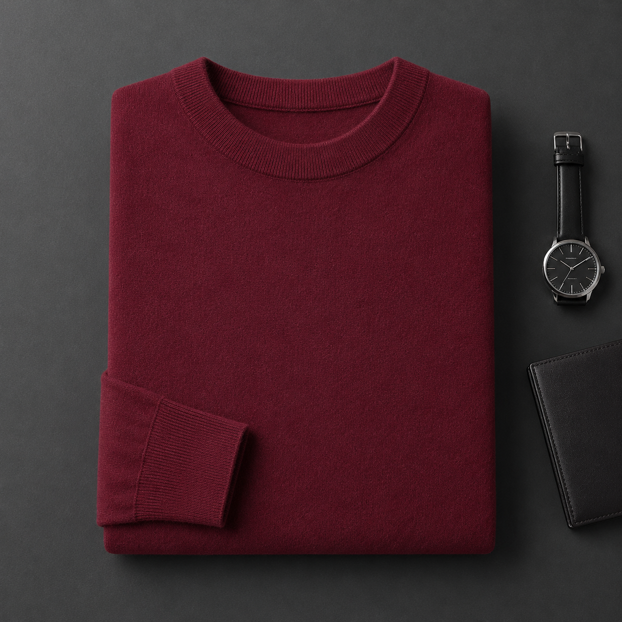 Essential Crew Neck Cashmere Sweater — Wine red