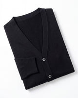 Solid V-Neck Wool Cardigan — Black