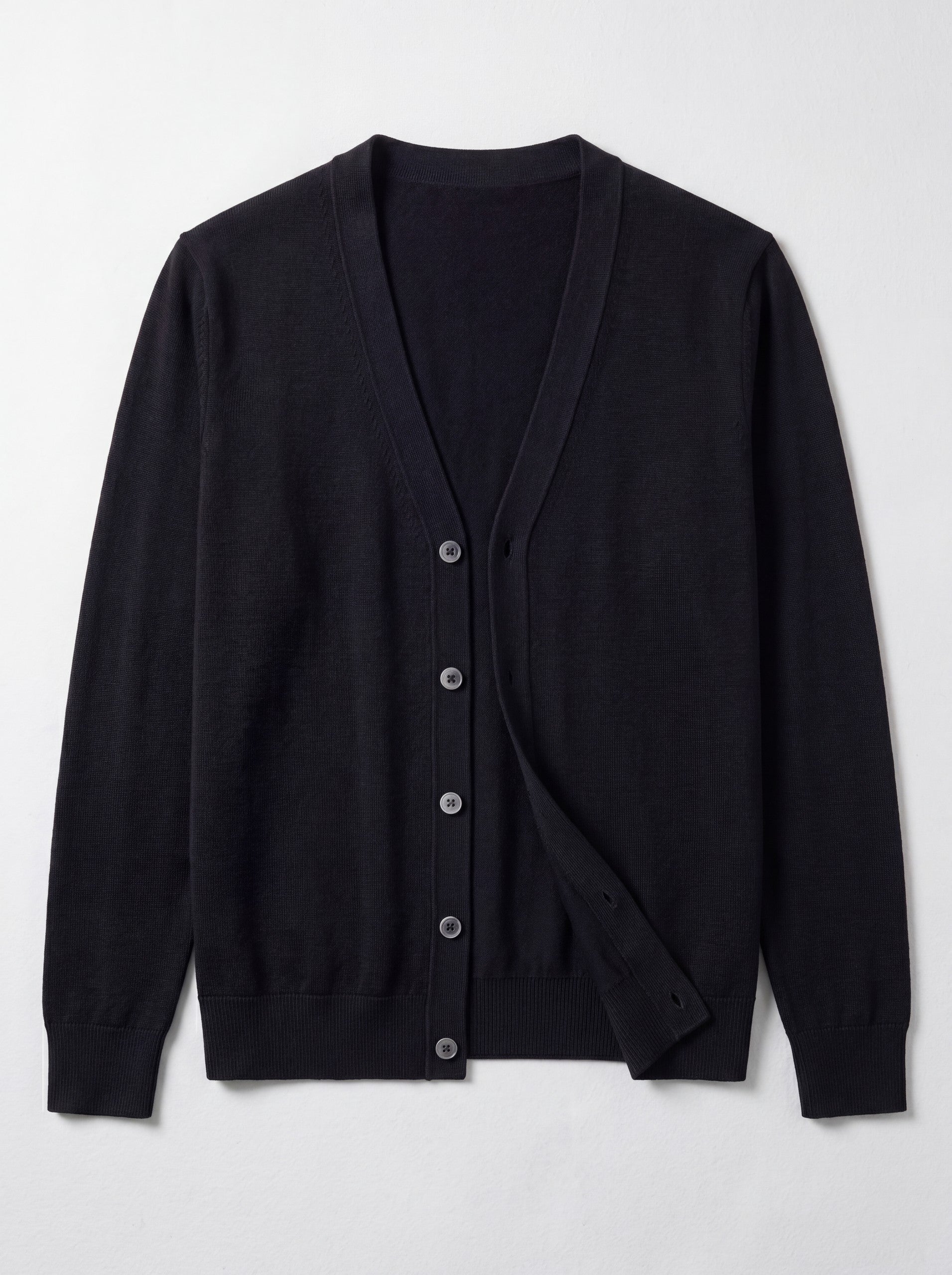 Solid V-Neck Wool Cardigan — Black