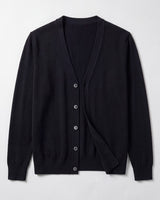 Solid V-Neck Wool Cardigan — Black