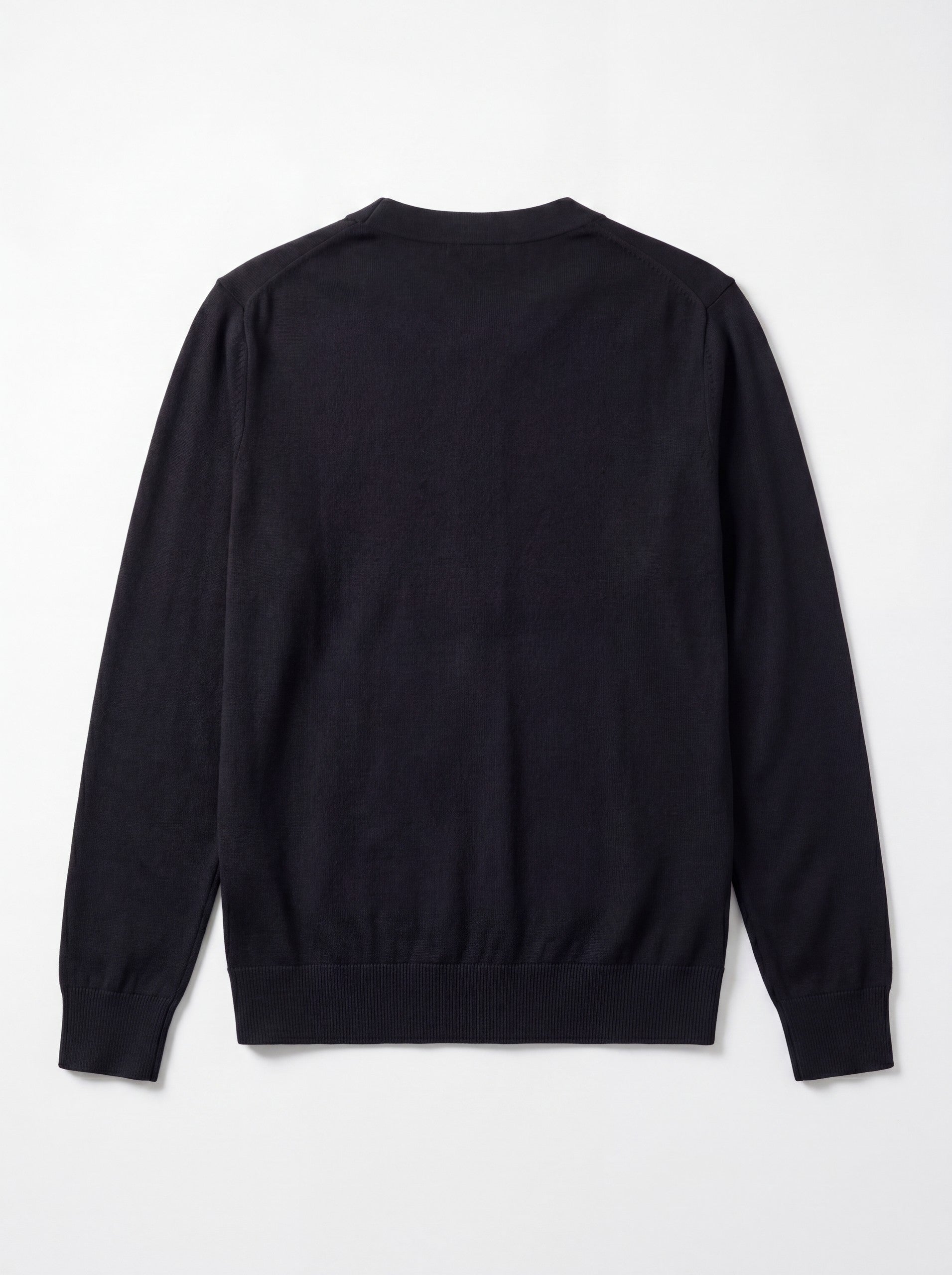 Solid V-Neck Wool Cardigan — Black