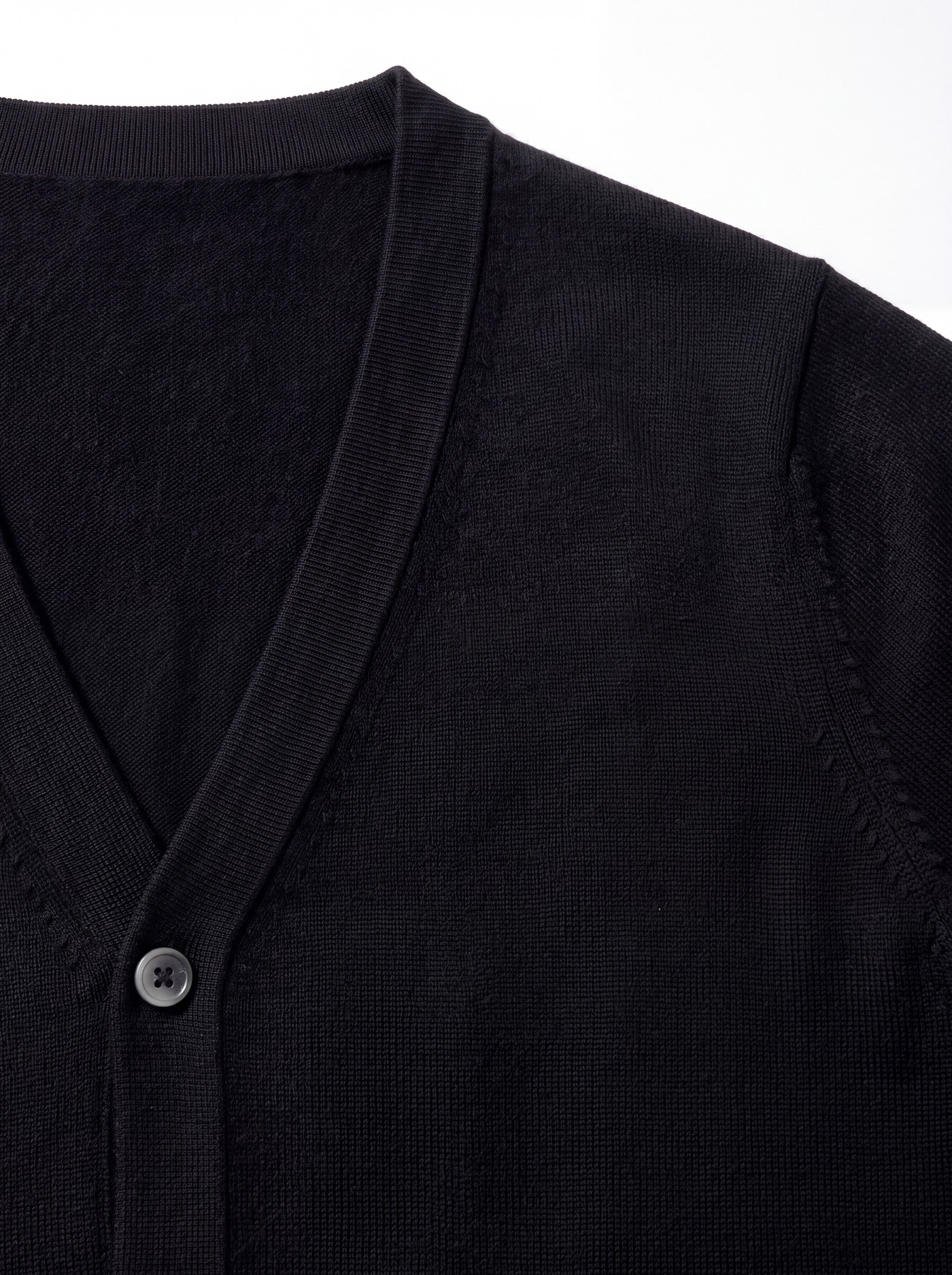 Solid V-Neck Wool Cardigan — Black