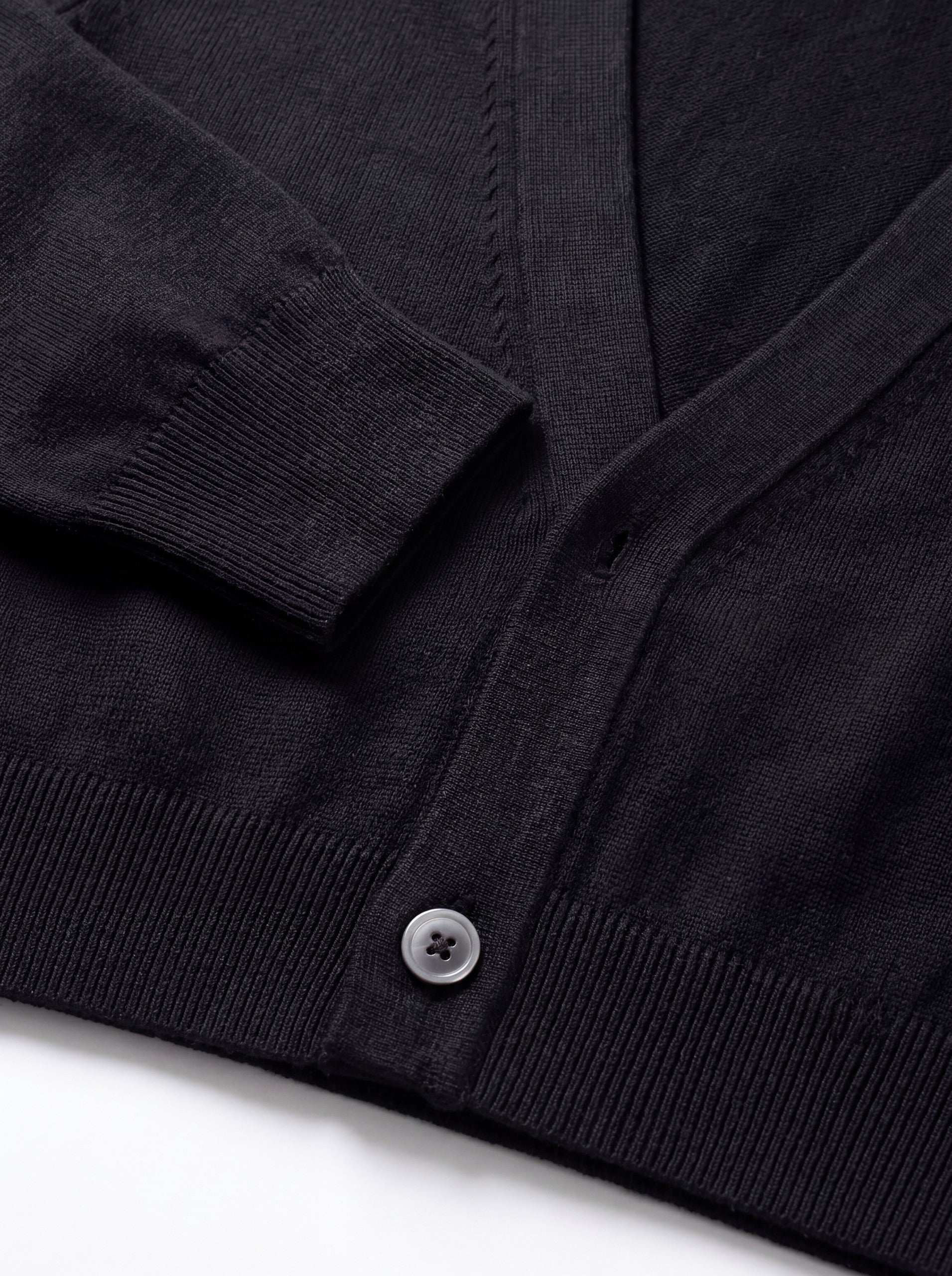 Solid V-Neck Wool Cardigan — Black