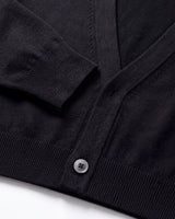 Solid V-Neck Wool Cardigan — Black