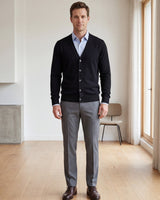 Solid V-Neck Wool Cardigan — Black