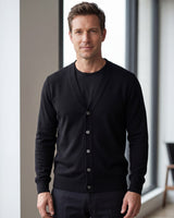 Solid V-Neck Wool Cardigan — Black