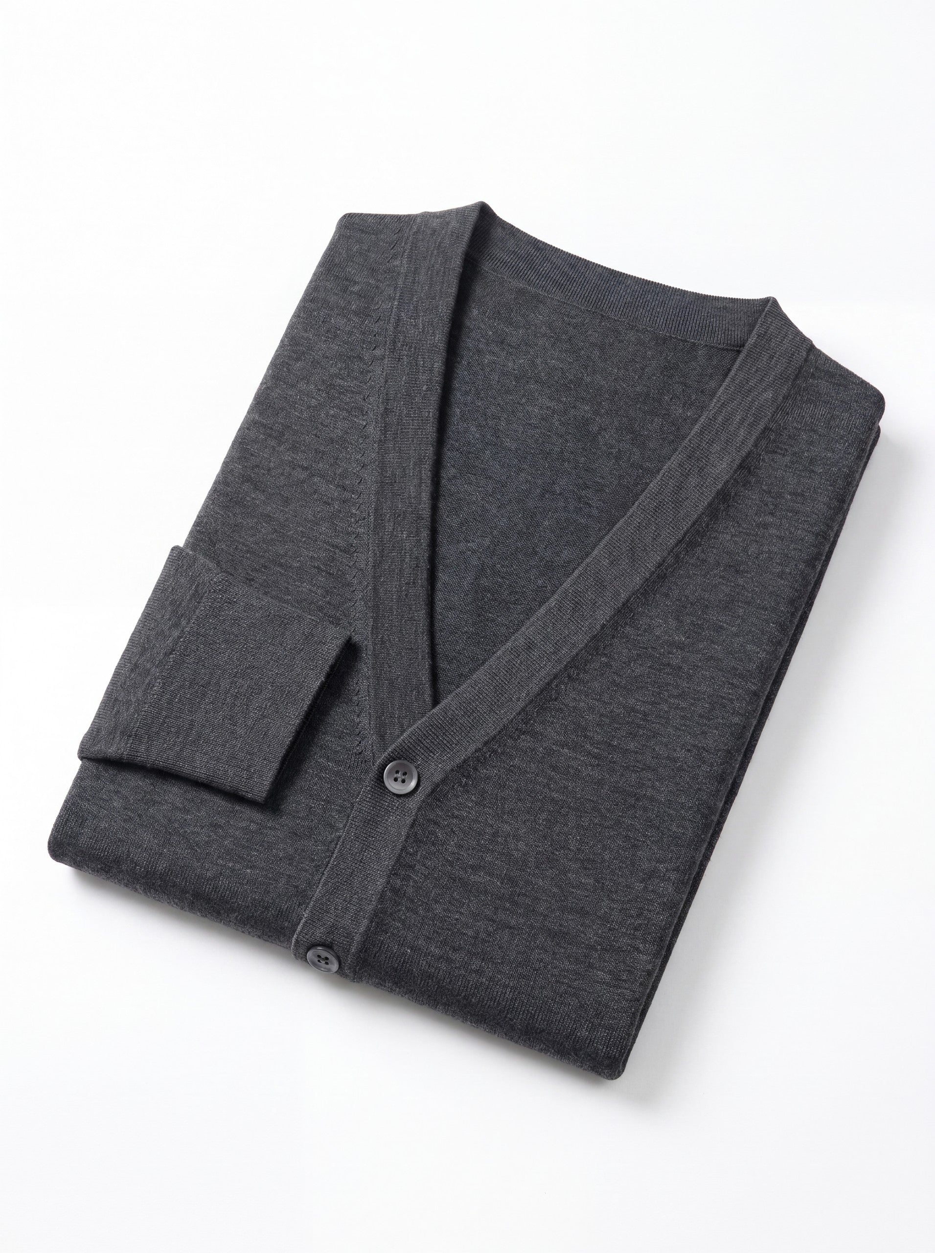 Solid V-Neck Wool Cardigan — Dark grey