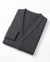 Solid V-Neck Wool Cardigan — Dark grey