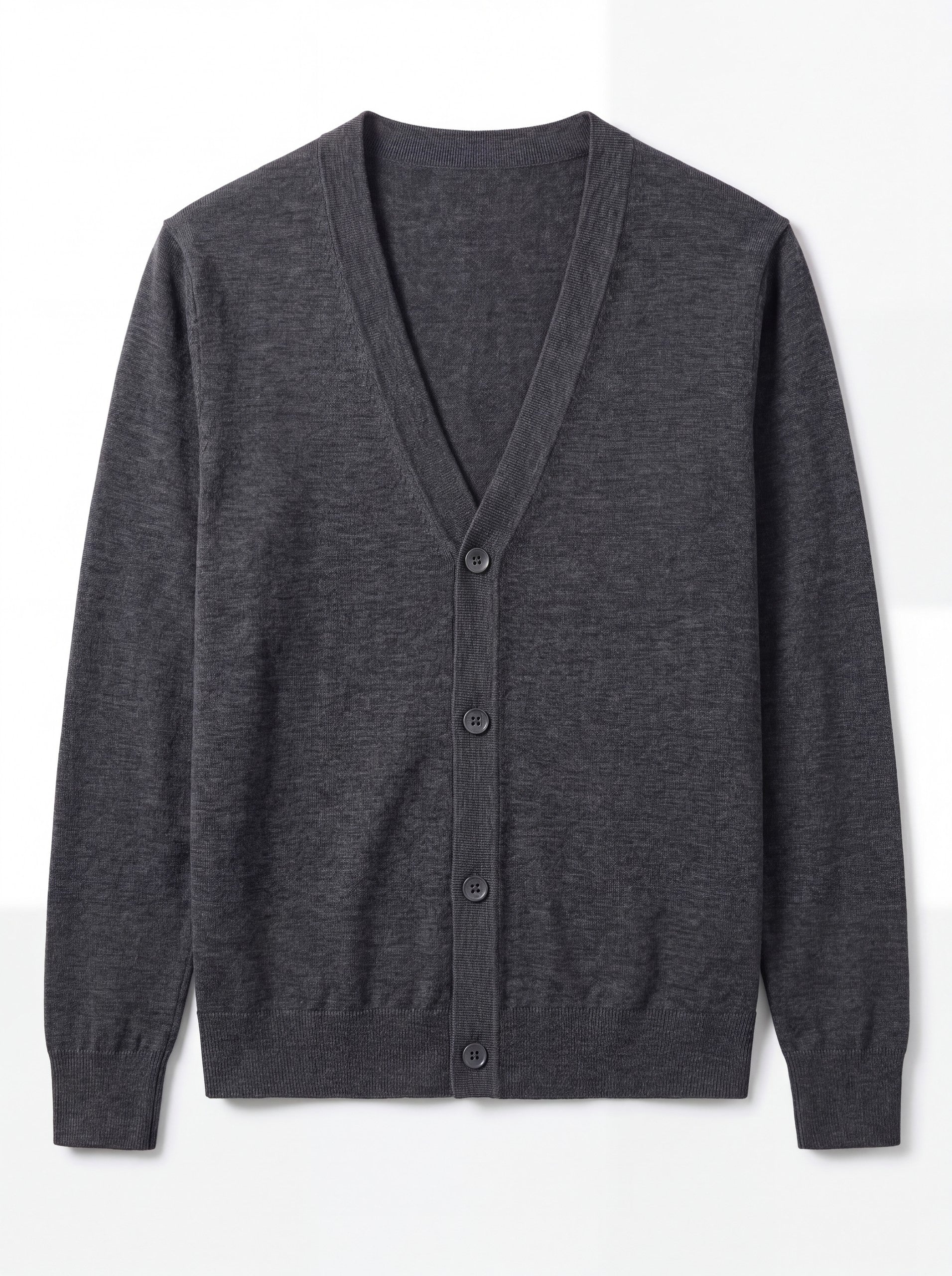 Solid V-Neck Wool Cardigan — Dark grey