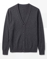 Solid V-Neck Wool Cardigan — Dark grey