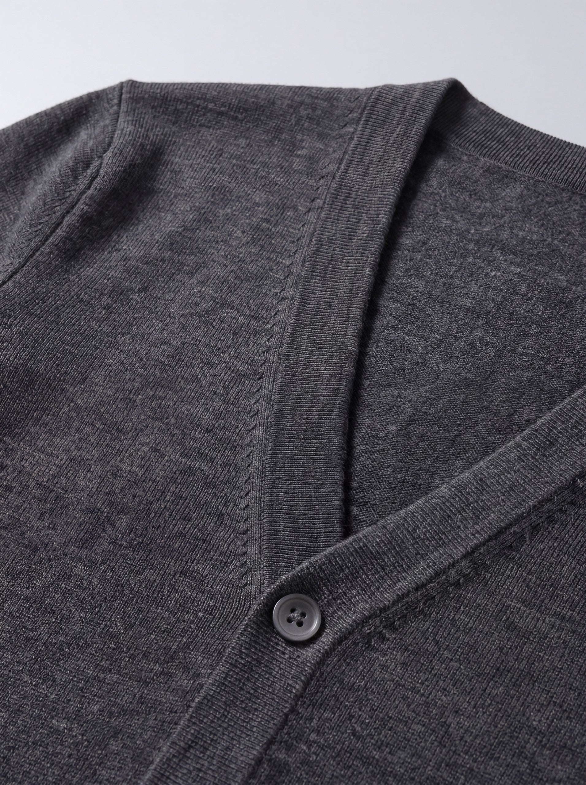 Solid V-Neck Wool Cardigan — Dark grey
