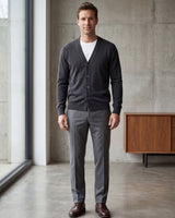 Solid V-Neck Wool Cardigan — Dark grey