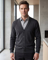 Solid V-Neck Wool Cardigan — Dark grey