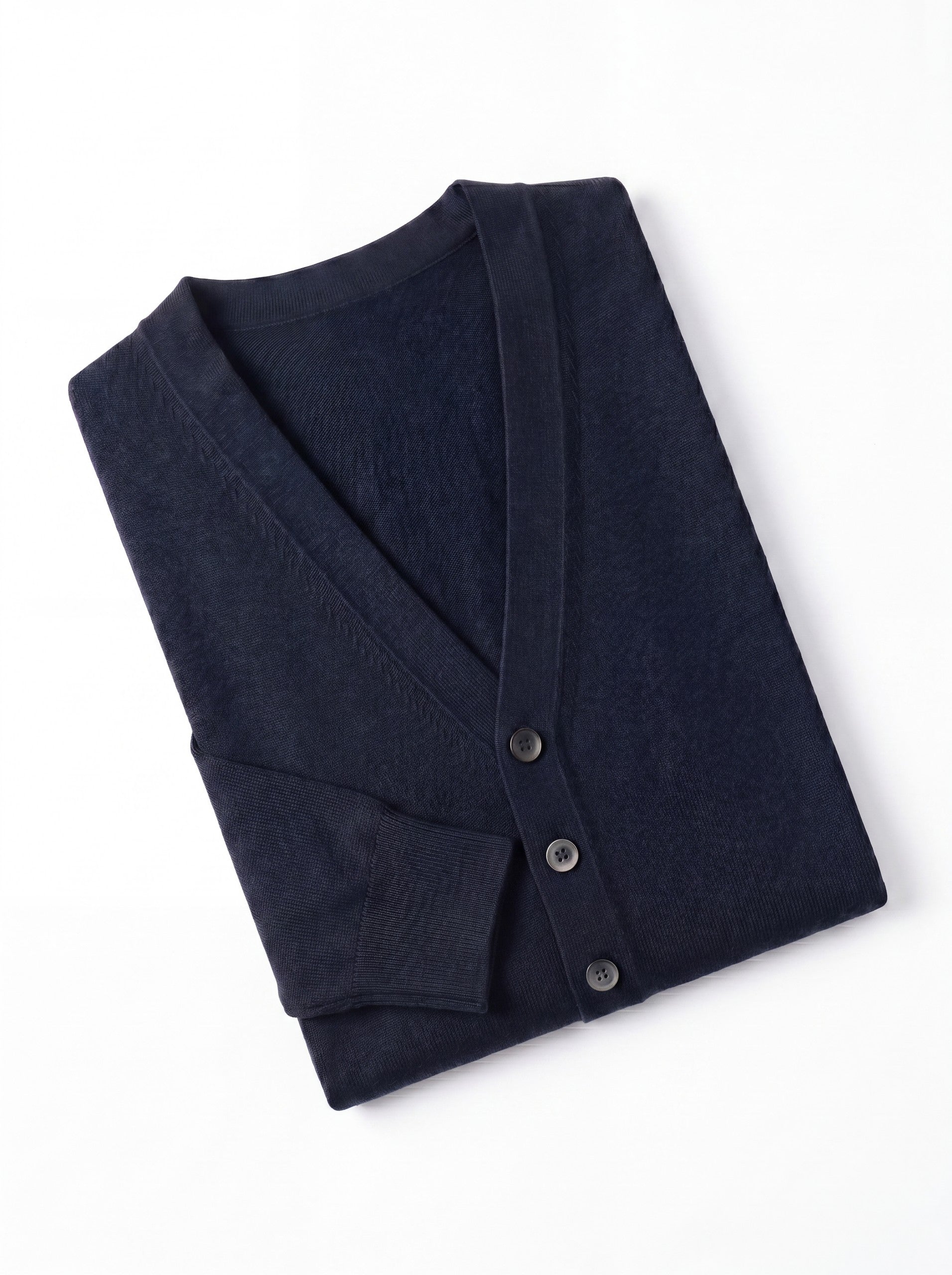 Solid V-Neck Wool Cardigan — Navy