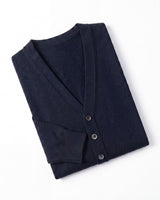 Solid V-Neck Wool Cardigan — Navy