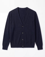 Solid V-Neck Wool Cardigan — Navy