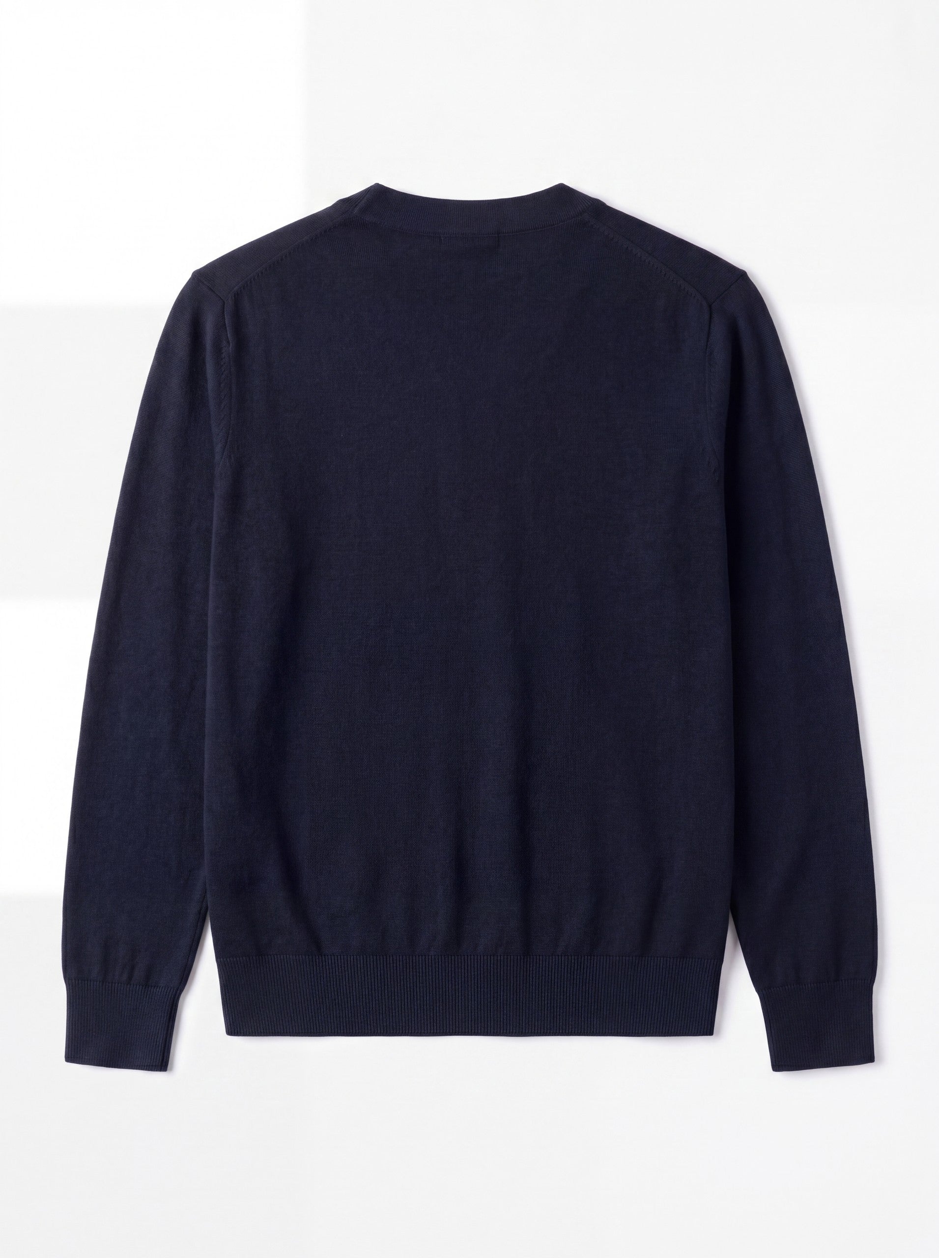 Solid V-Neck Wool Cardigan — Navy