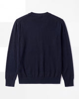 Solid V-Neck Wool Cardigan — Navy