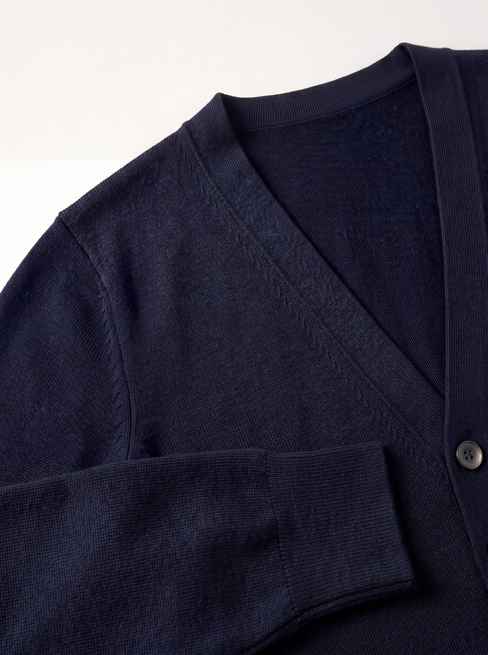 Solid V-Neck Wool Cardigan — Navy