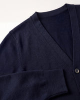 Solid V-Neck Wool Cardigan — Navy