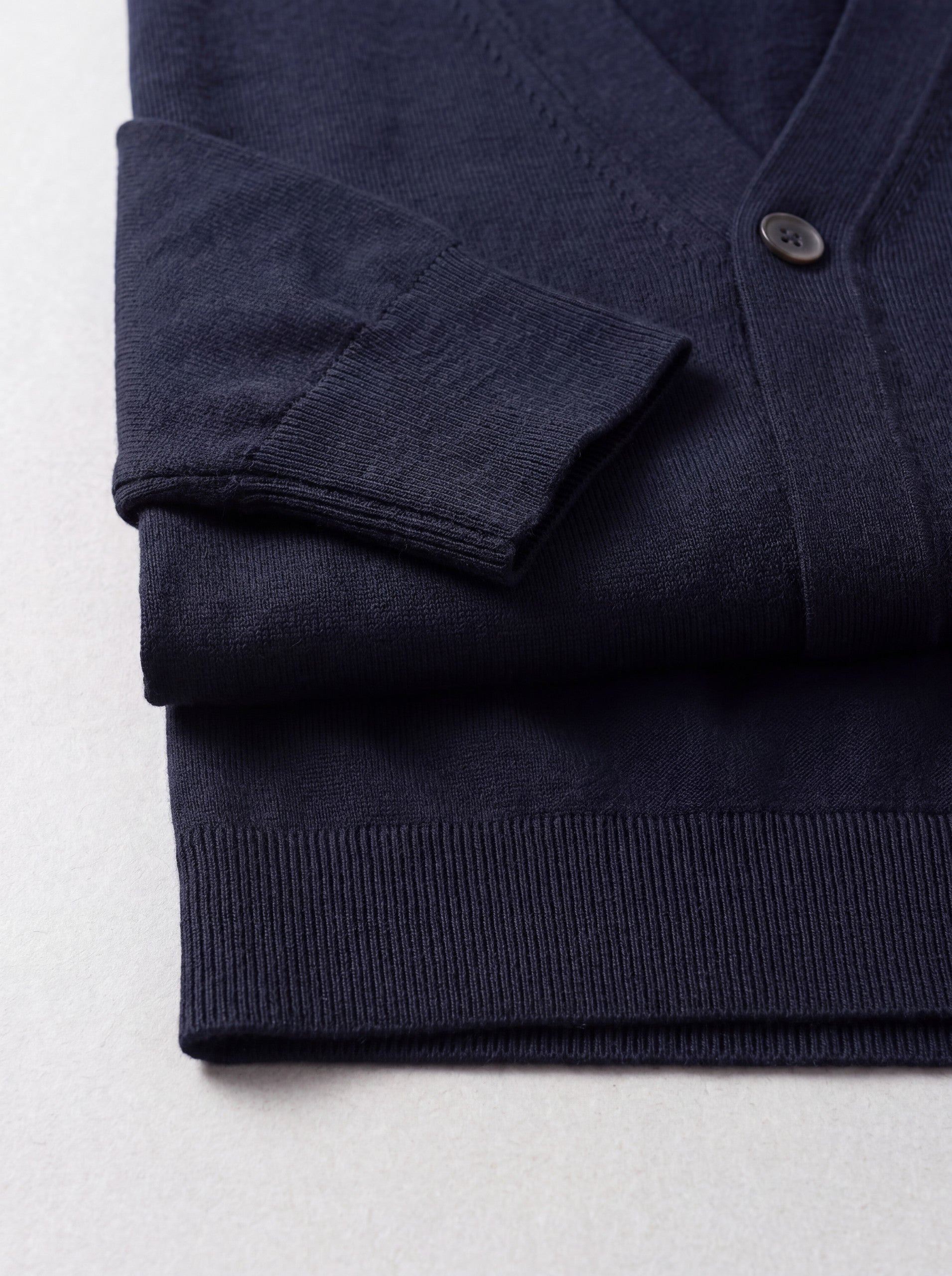 Solid V-Neck Wool Cardigan — Navy