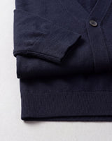 Solid V-Neck Wool Cardigan — Navy