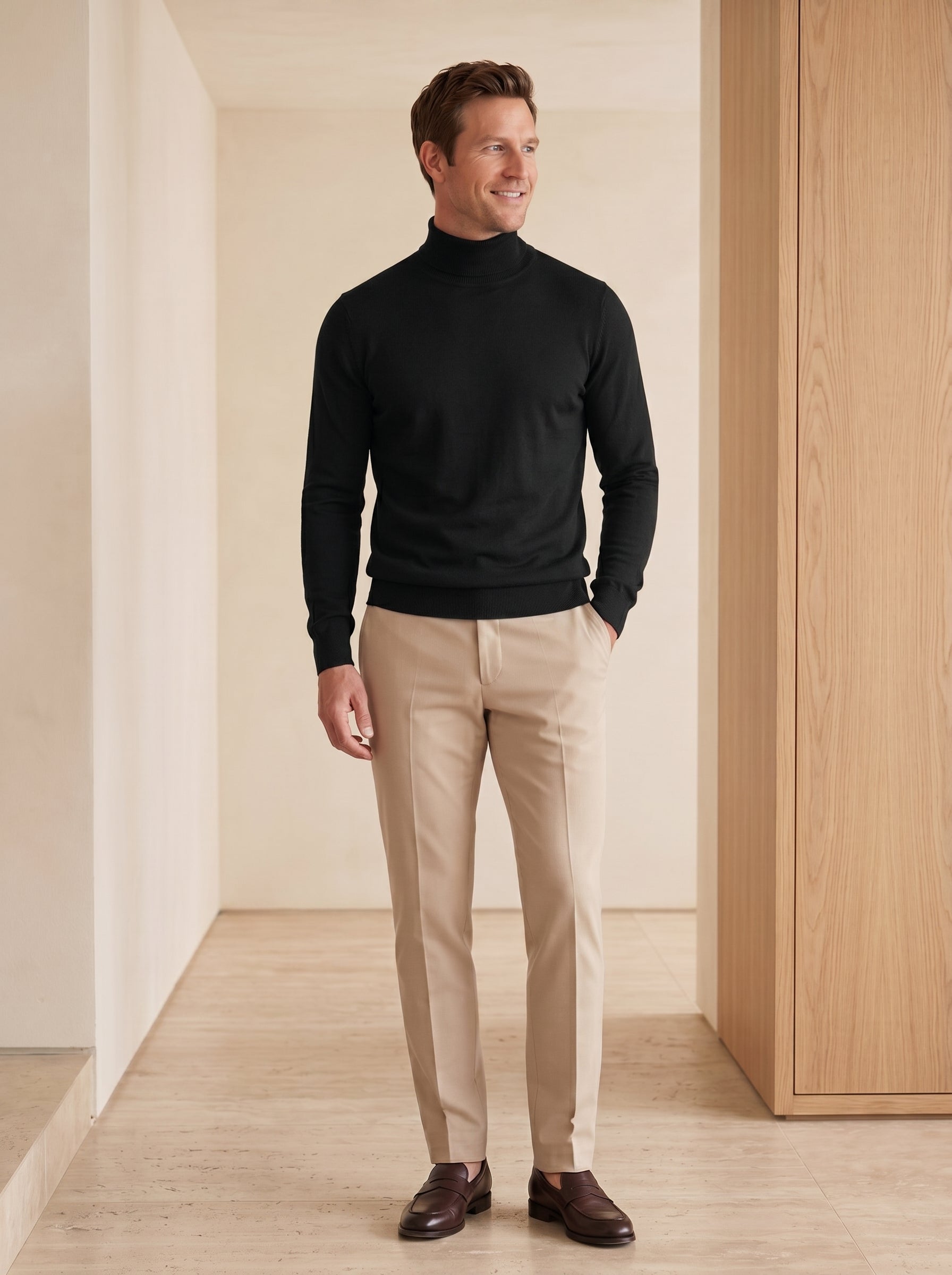Lightweight Turtleneck Wool Sweater — Black