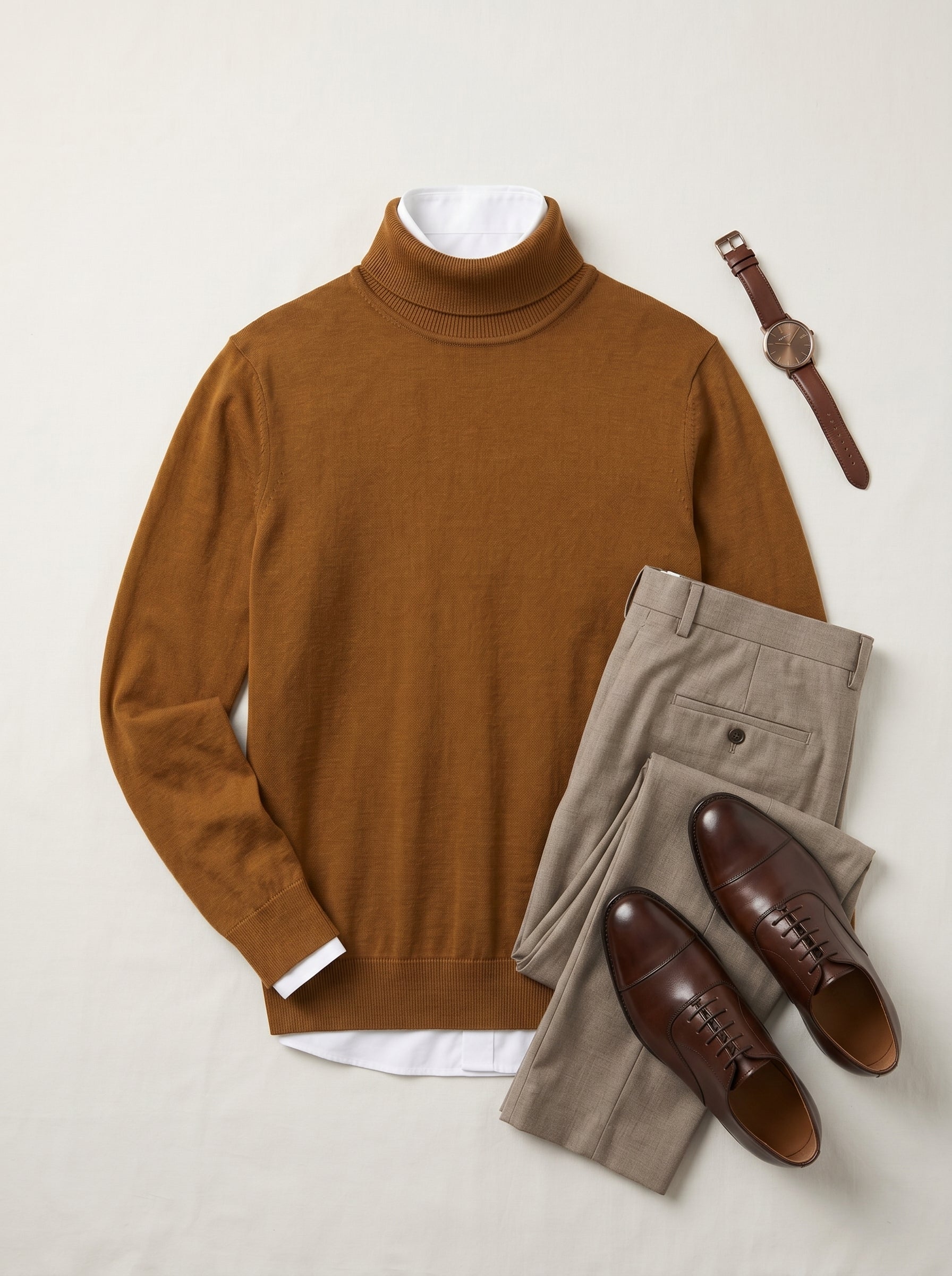 Lightweight Turtleneck Wool Sweater — Bronze