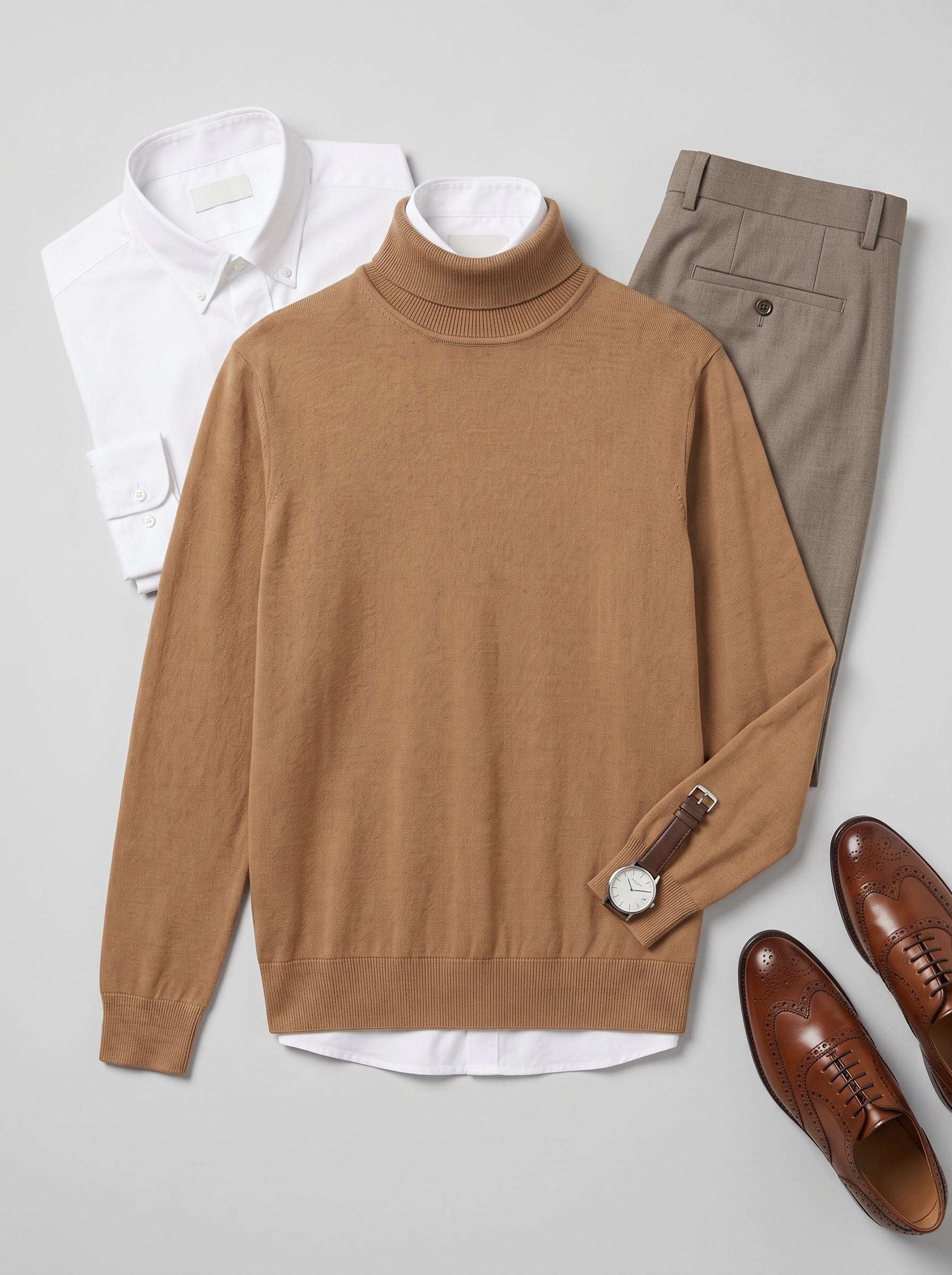 Lightweight Turtleneck Wool Sweater — Camel