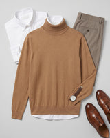 Lightweight Turtleneck Wool Sweater — Camel