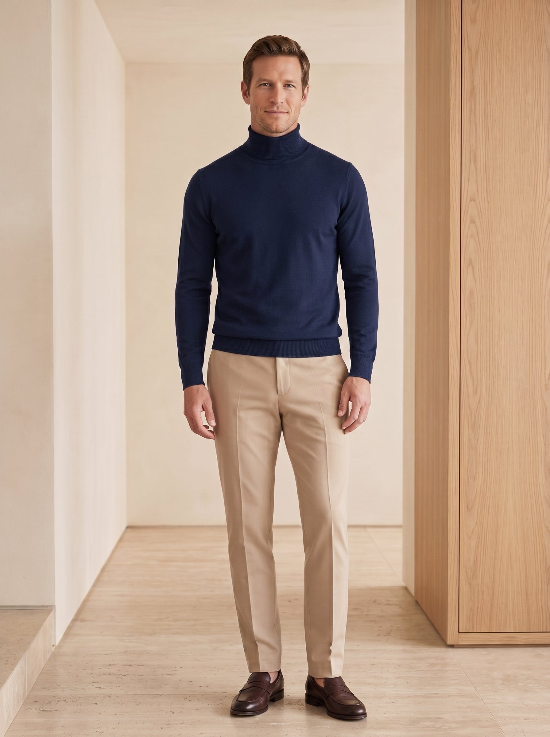 Lightweight Turtleneck Wool Sweater — Navy