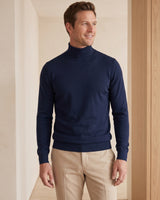 Lightweight Turtleneck Wool Sweater — Navy
