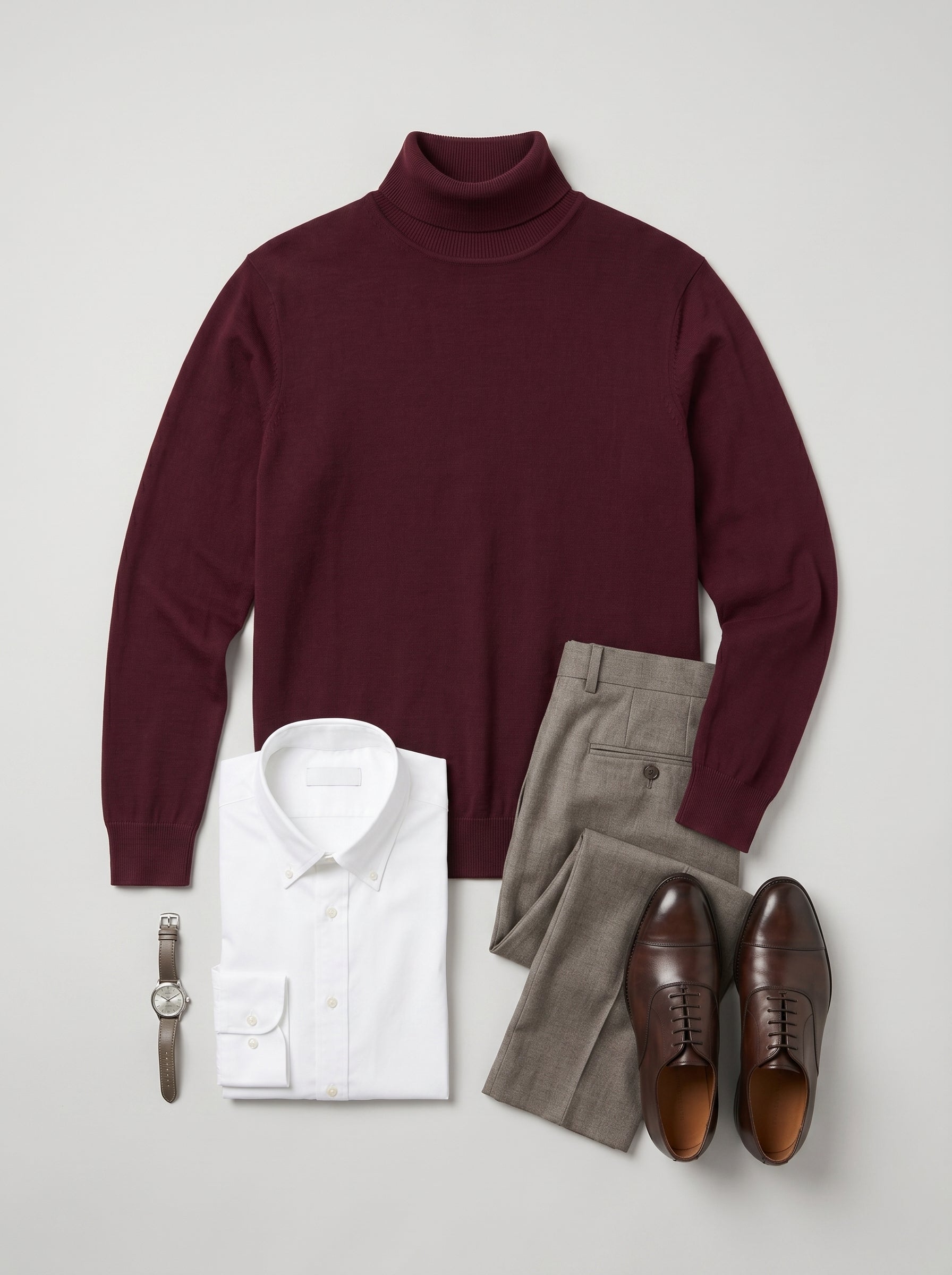 Lightweight Turtleneck Wool Sweater — Wine red