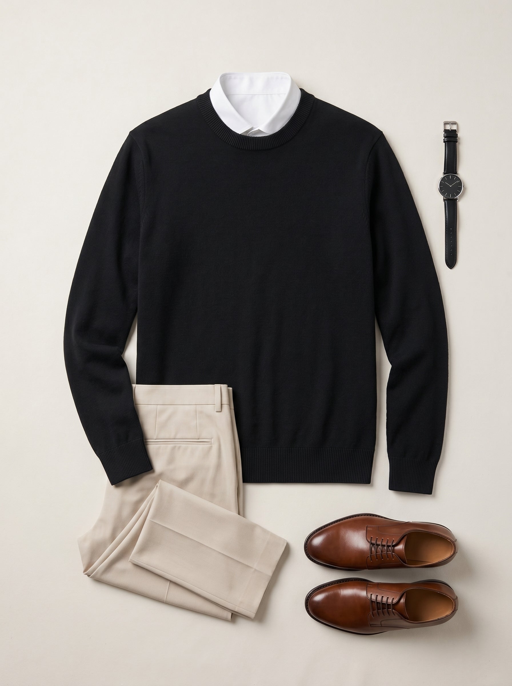 Lightweight Crew Neck Wool Sweater — Black
