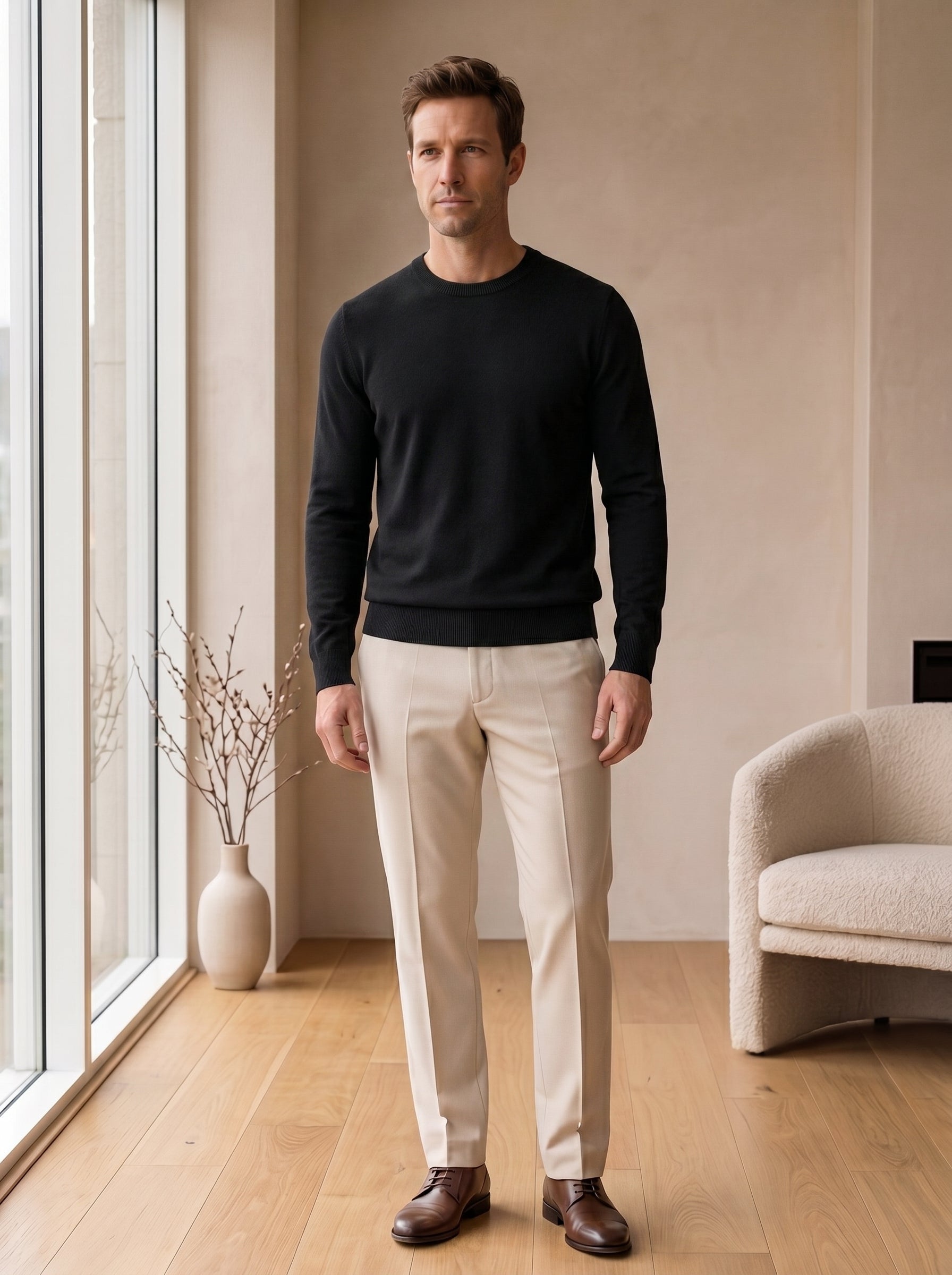 Lightweight Crew Neck Wool Sweater — Black