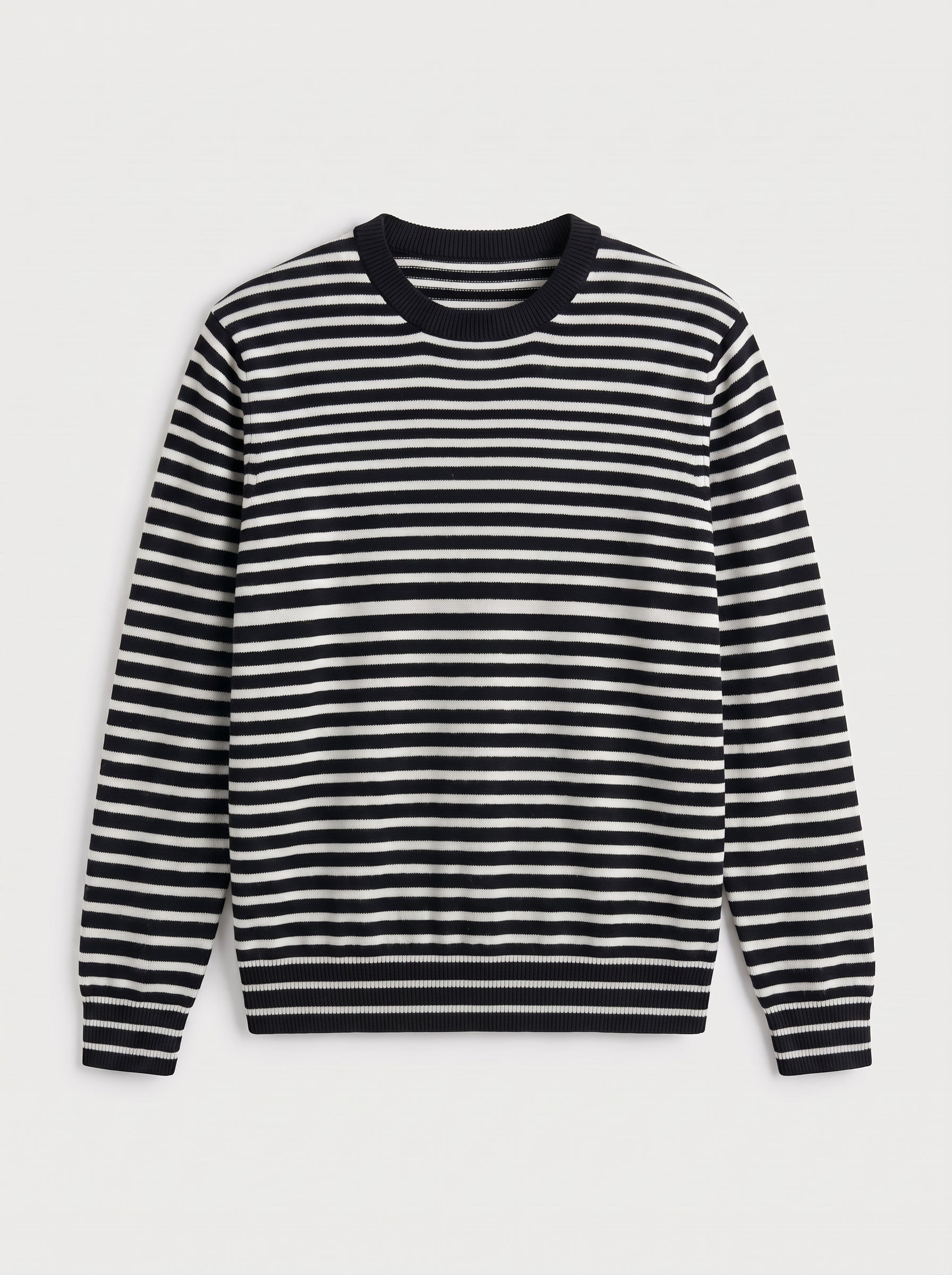Lightweight Crew Neck Wool Sweater — Black_Pit stripe