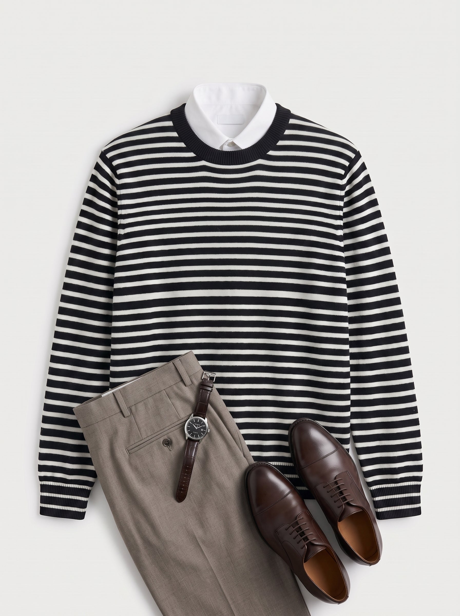 Lightweight Crew Neck Wool Sweater — Black_Pit stripe