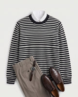 Lightweight Crew Neck Wool Sweater — Black_Pit stripe