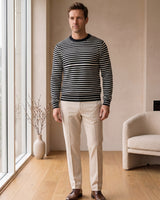 Lightweight Crew Neck Wool Sweater — Black_Pit stripe