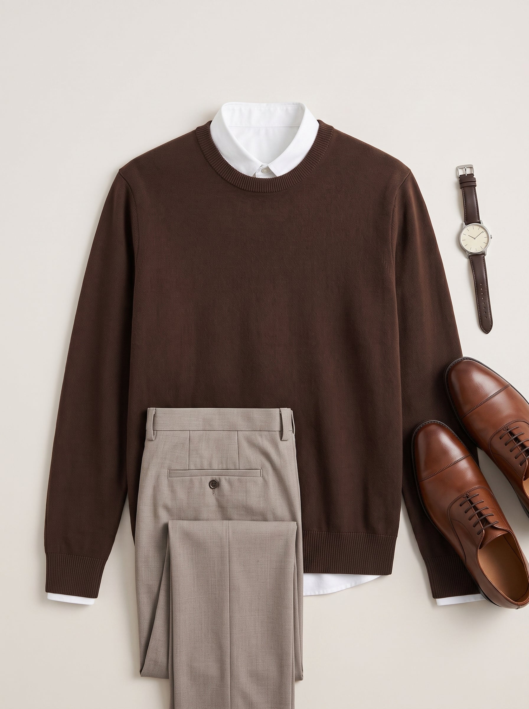 Lightweight Crew Neck Wool Sweater — Brown