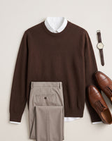 Lightweight Crew Neck Wool Sweater — Brown