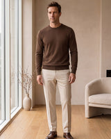 Lightweight Crew Neck Wool Sweater — Brown