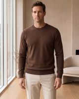 Lightweight Crew Neck Wool Sweater — Brown