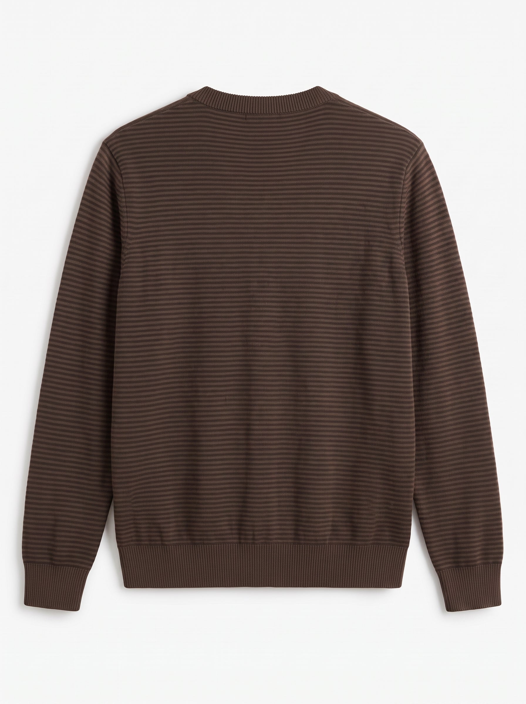 Lightweight Crew Neck Wool Sweater — Brown_Pit stripe