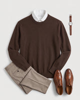 Lightweight Crew Neck Wool Sweater — Brown_Pit stripe