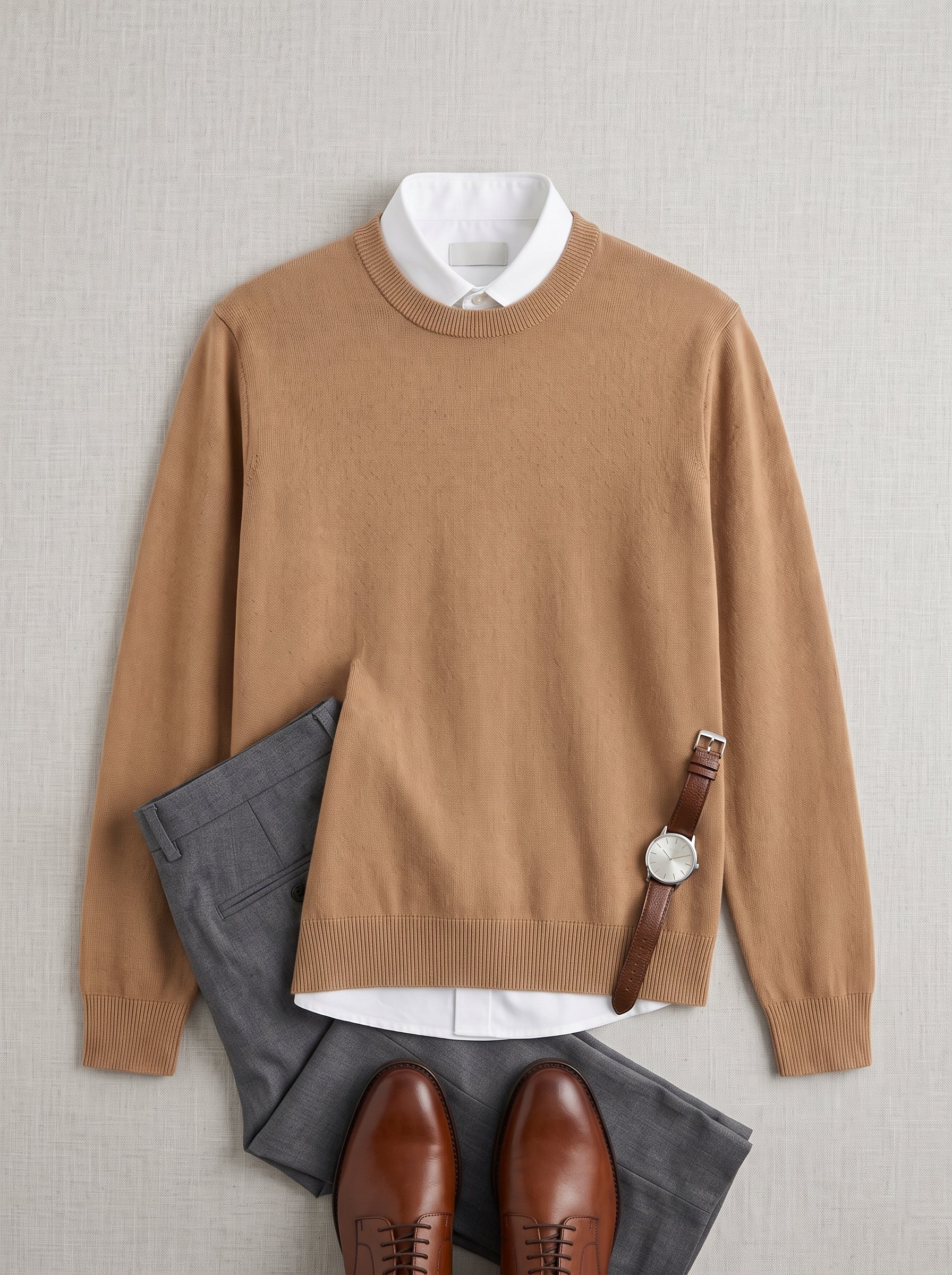 Lightweight Crew Neck Wool Sweater — Camel
