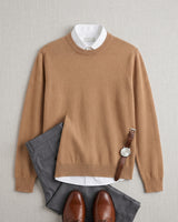 Lightweight Crew Neck Wool Sweater — Camel