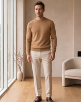 Lightweight Crew Neck Wool Sweater — Camel