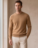 Lightweight Crew Neck Wool Sweater — Camel