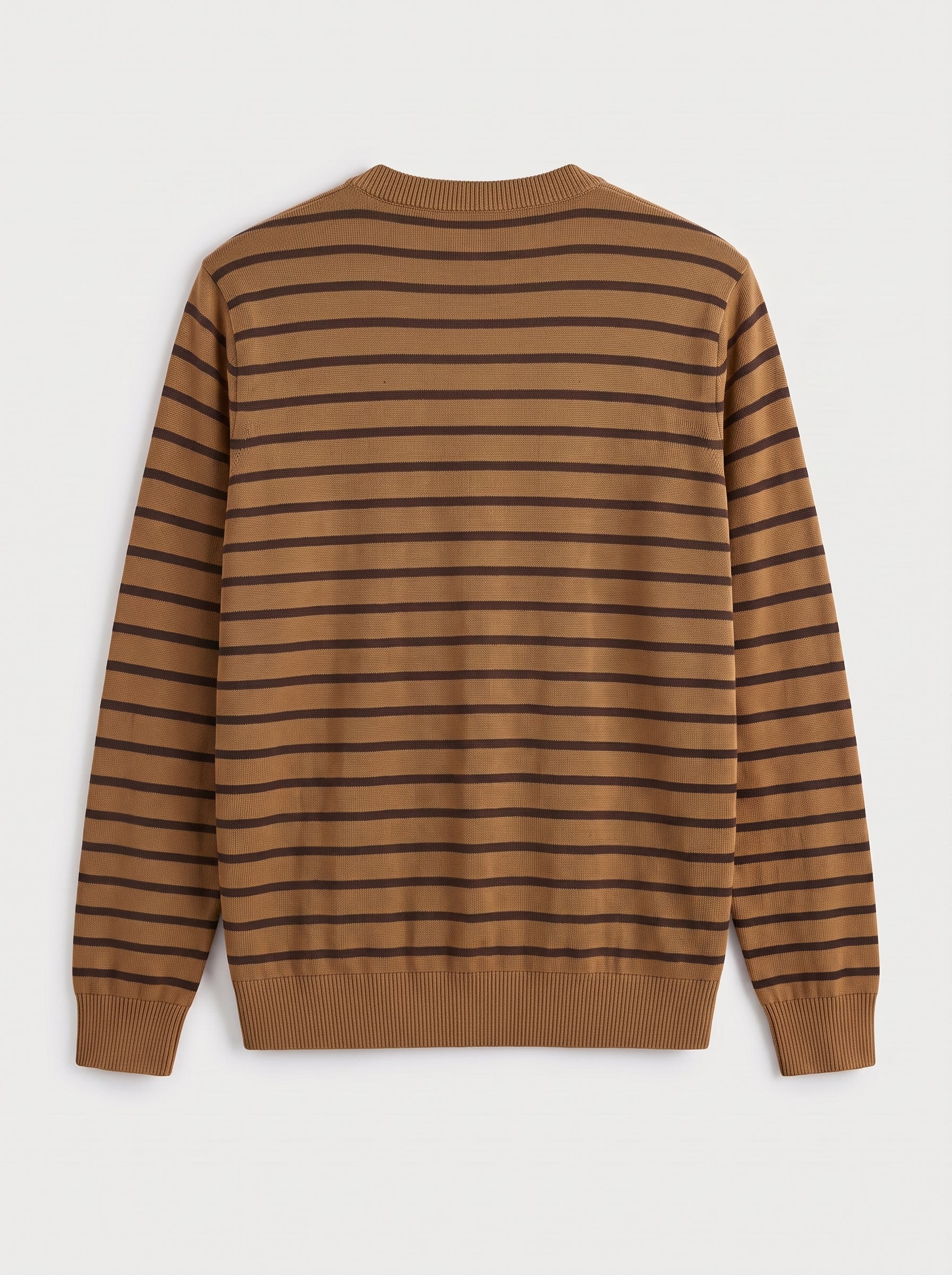 Lightweight Crew Neck Wool Sweater — Camel_Pit stripe